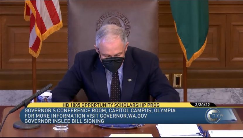 Governor Inslee signing house bill 1805., the Opportunity Scholarship bill.  